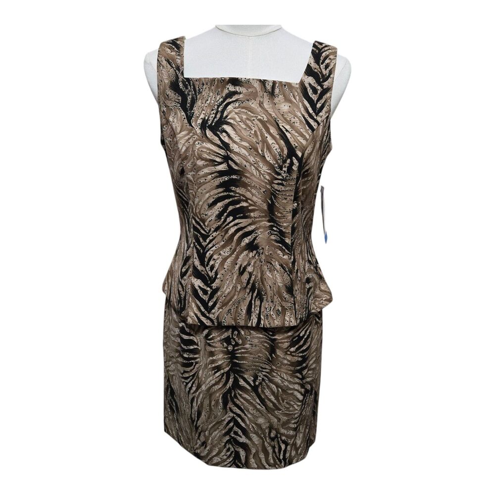 Vintage John Roberts Skirt Set Brown Animal Print Size 8 Casual Party Vacation